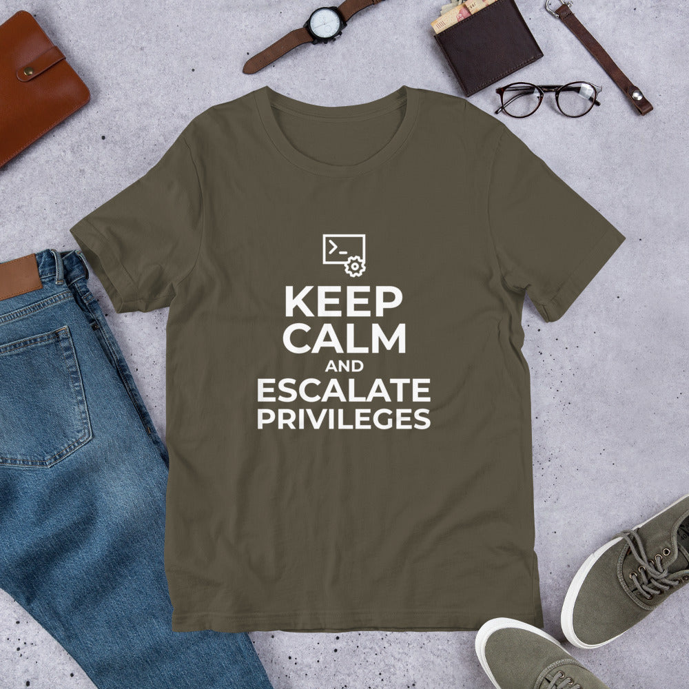 Keep calm and escalate privileges - Short-Sleeve Unisex T-Shirt (white text) by DarkByteGear