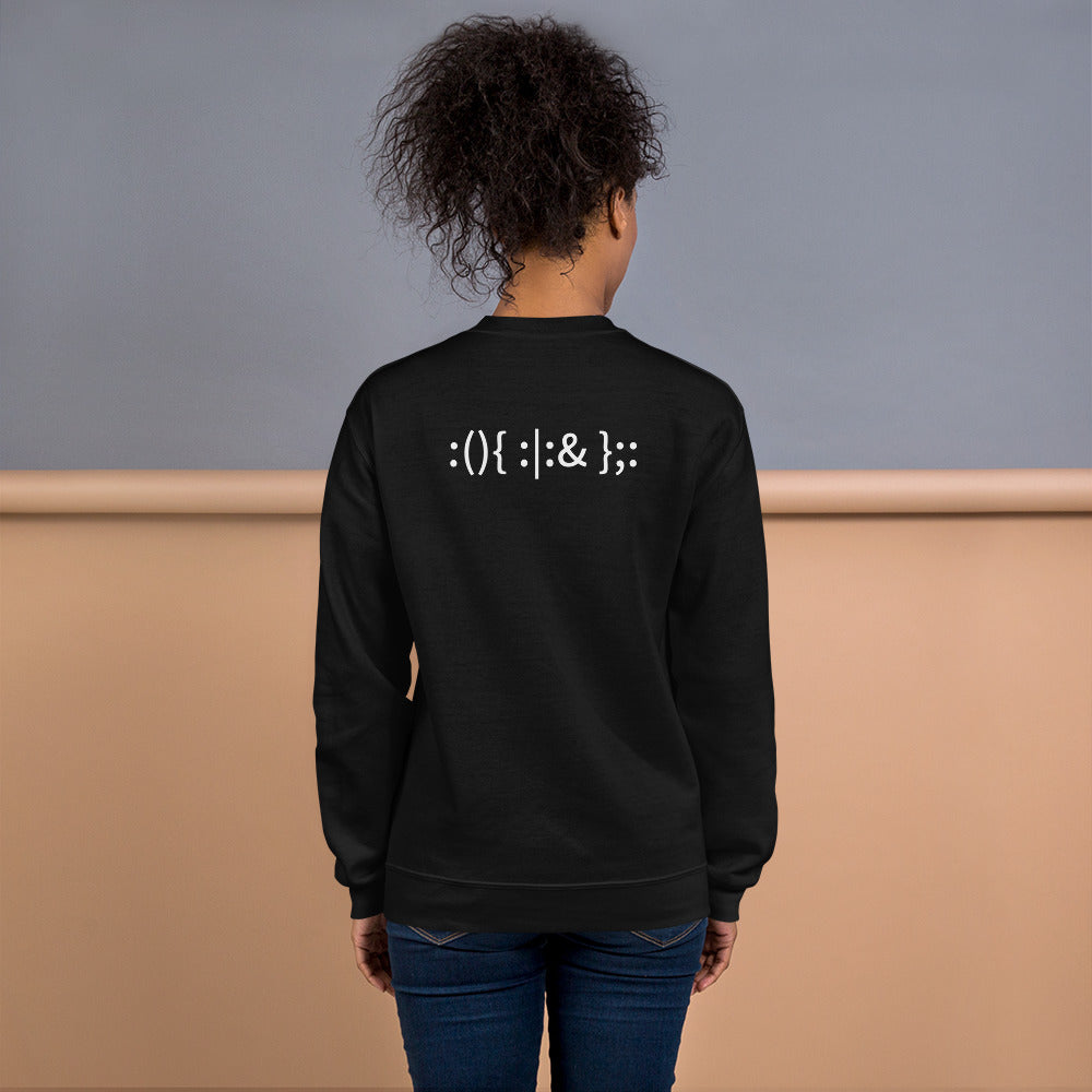 Linux Hackers - Bash Fork Bomb - Unisex Sweatshirt (with back design) by DarkByteGear