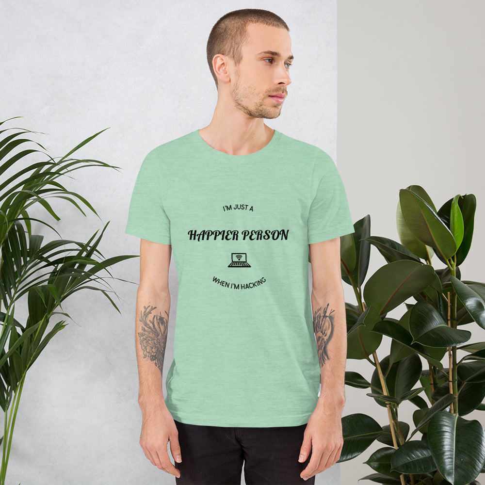 I'm a happier person when I'm hacking - Short-Sleeve Unisex T-Shirt by DarkByteGear