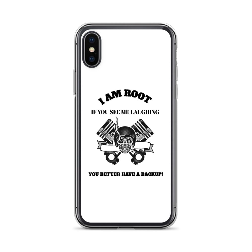 I Am Root If You See Me Laughing You Better Have A Backup - iPhone Case (black text) by DarkByteGear