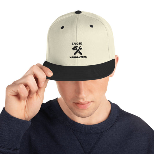 I void warranties - Snapback Hat (black text) by DarkByteGear