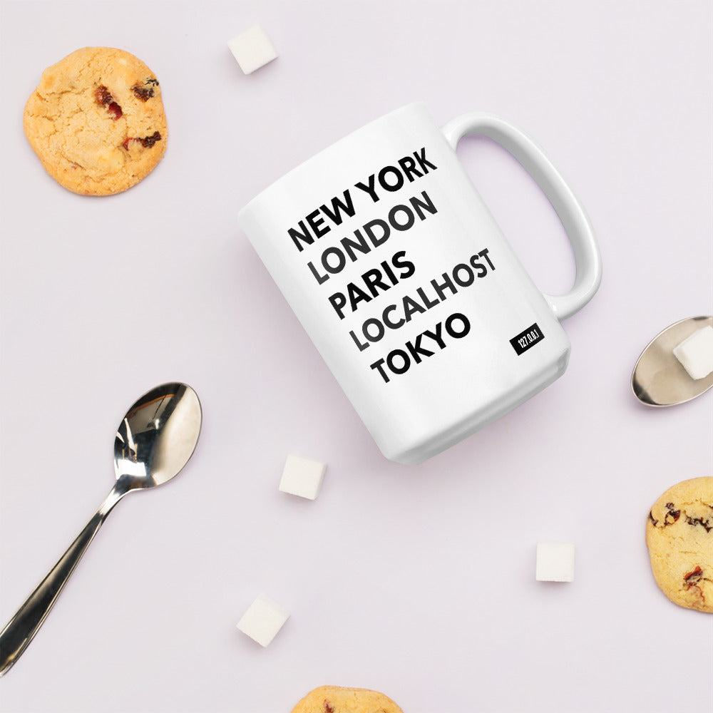 New York London Paris Localhost Tokyo 127.0.0.1 -Mug by DarkByteGear