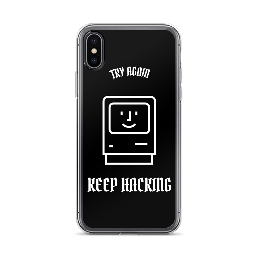 Keep hacking - iPhone Case (white text) by DarkByteGear