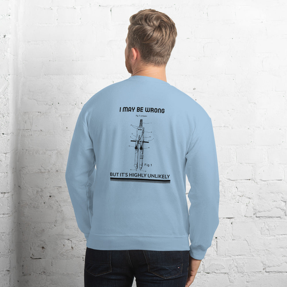 I may be wrong, but it's highly unlikely - Unisex Sweatshirt (black text) by DarkByteGear