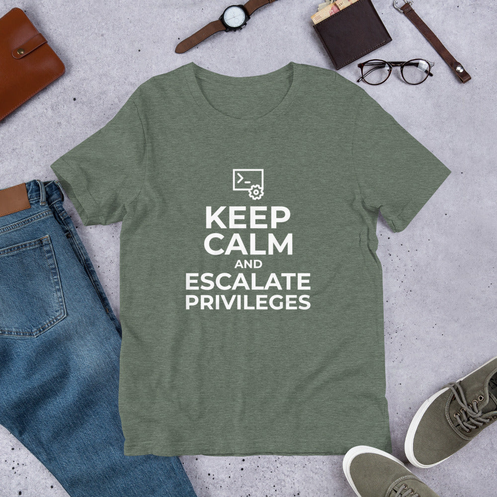 Keep calm and escalate privileges - Short-Sleeve Unisex T-Shirt (white text) by DarkByteGear