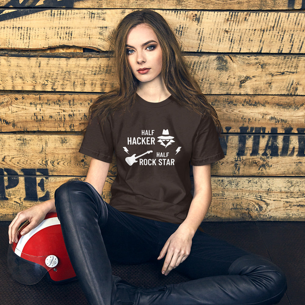 Half Hacker Half Rock Star - Short-Sleeve Unisex T-Shirt (white text) by DarkByteGear