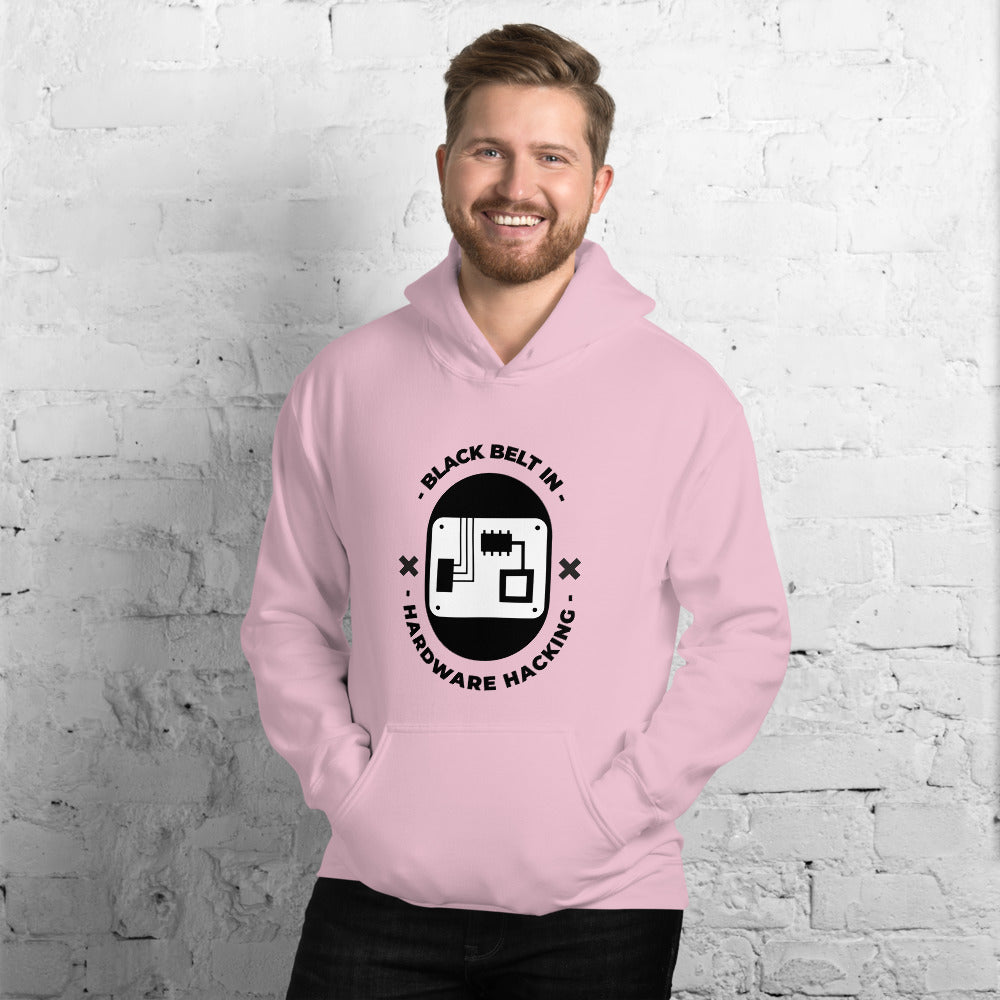 Black belt in hardware hacking - Unisex Hoodie (black text) by DarkByteGear
