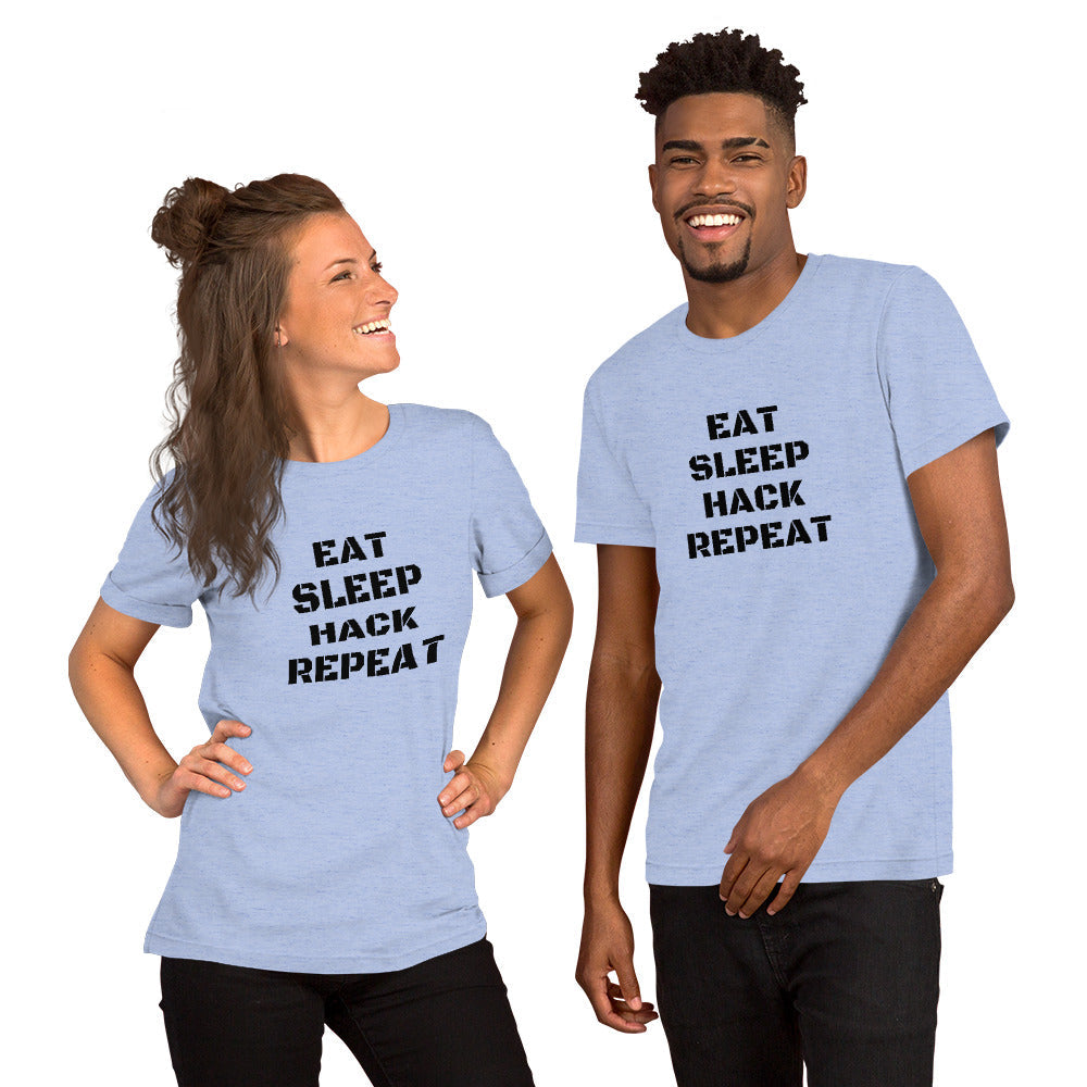 EAT SLEEP HACK REPEAT - Short-Sleeve Unisex T-Shirt (black text) by DarkByteGear