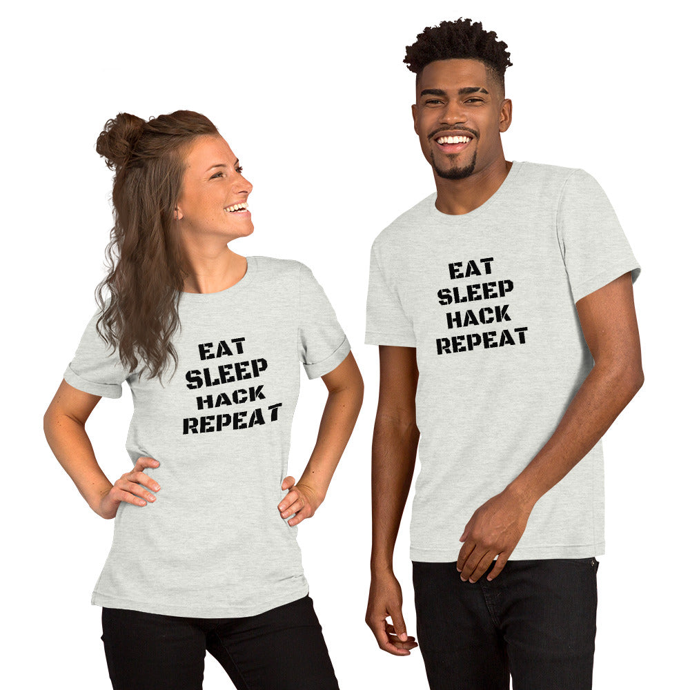 EAT SLEEP HACK REPEAT - Short-Sleeve Unisex T-Shirt (black text) by DarkByteGear