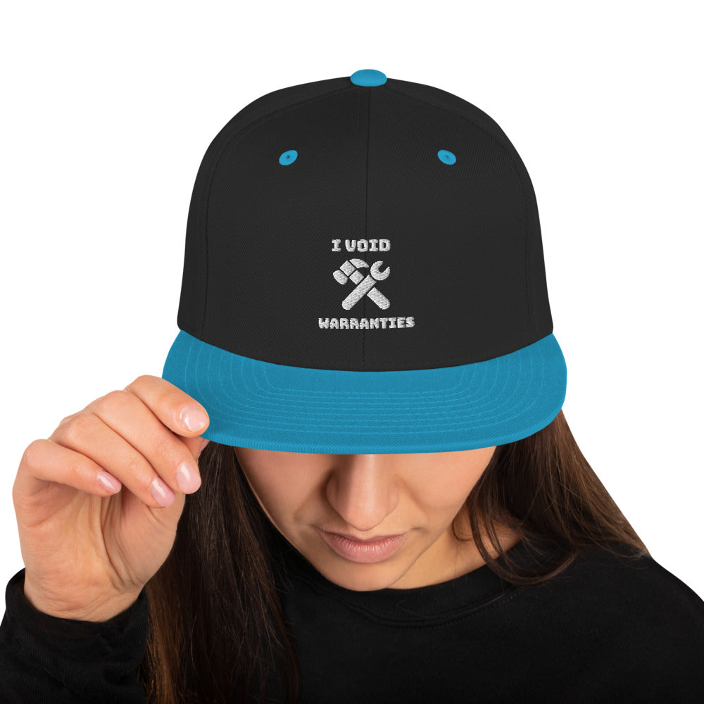 I void warranties - Snapback Hat (white text) by DarkByteGear