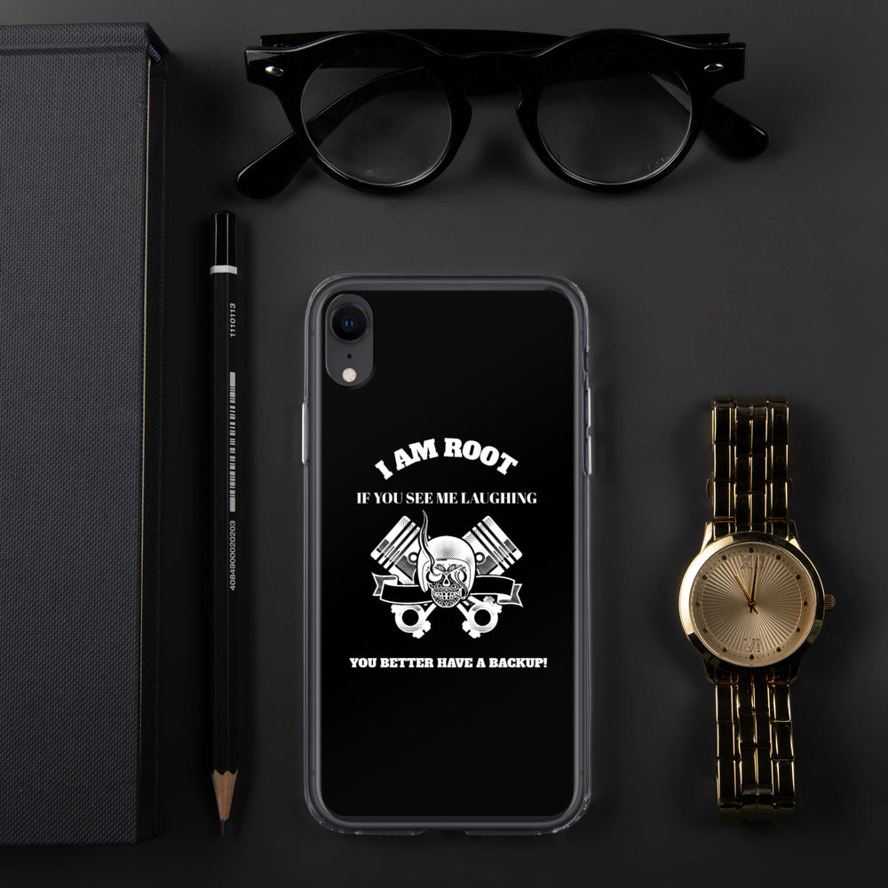 I Am Root If You See Me Laughing You Better Have A Backup - iPhone Case (white text) by DarkByteGear