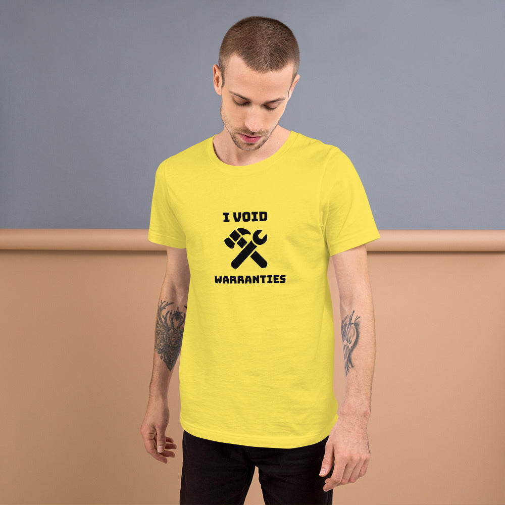 I void warranties - Short-Sleeve Unisex T-Shirt (black text) by DarkByteGear