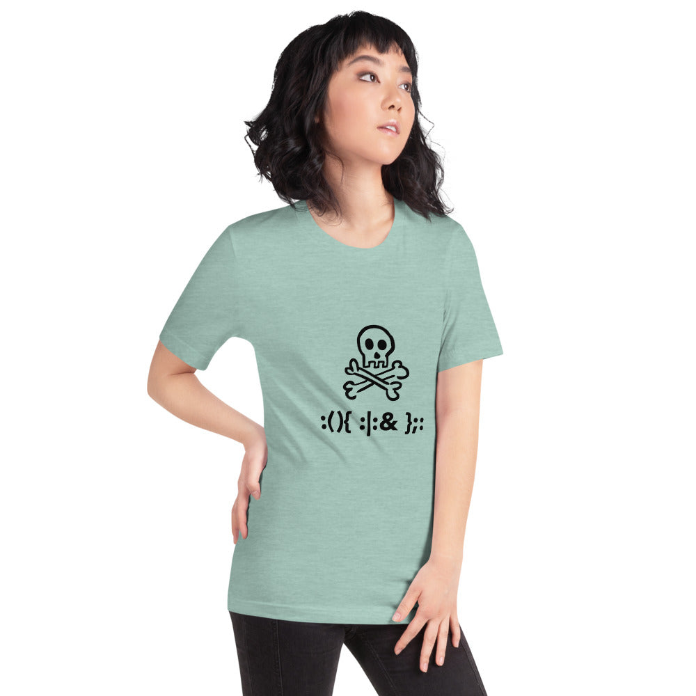 Bash Fork Bomb Linux - Short-Sleeve Unisex T-Shirt (black text) by DarkByteGear