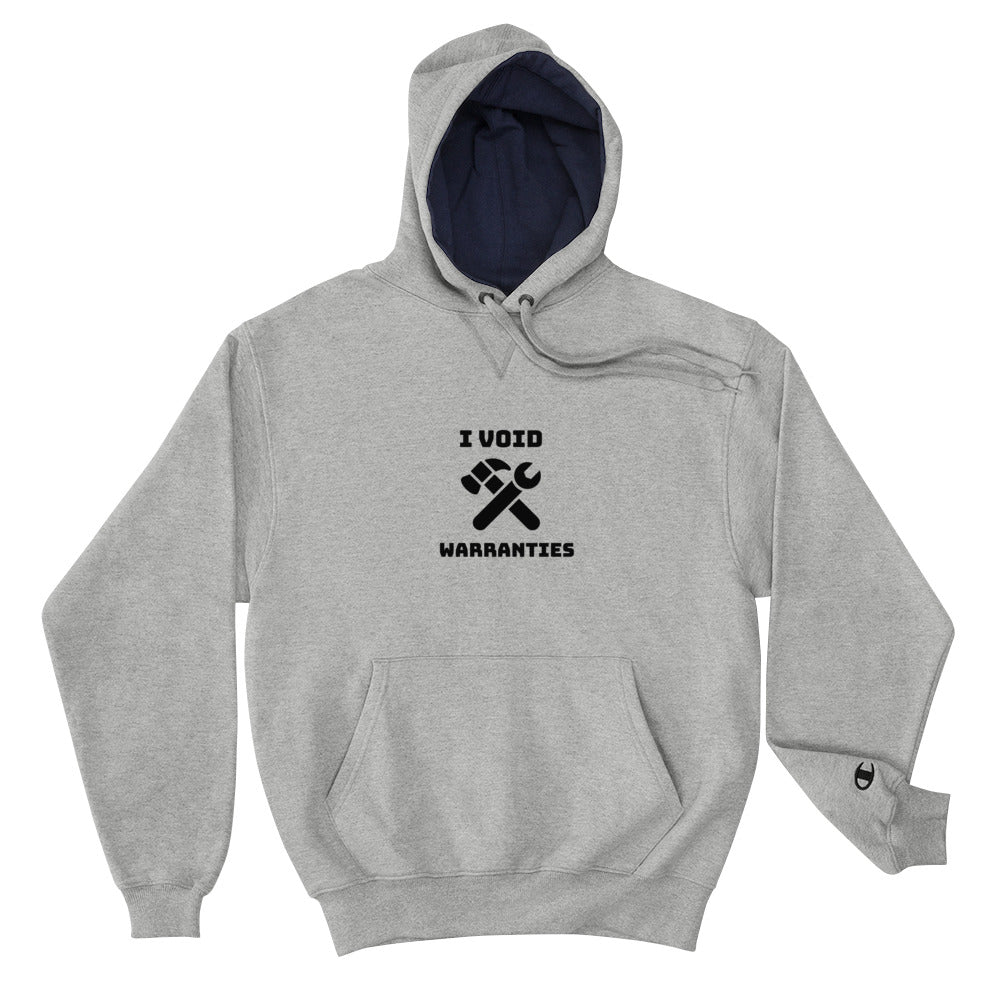 I void warranties - Champion Hoodie (black text) by DarkByteGear