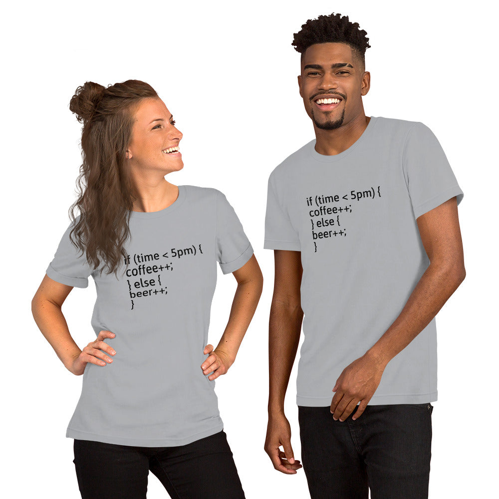 if (time < 5pm) - Short-Sleeve Unisex T-Shirt (black text) by DarkByteGear
