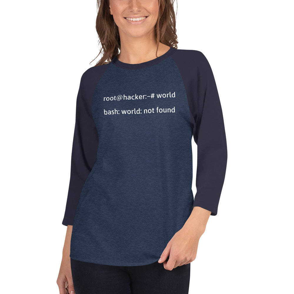 Linux Tweaks - world not found - 3/4 sleeve raglan shirt (white text) by DarkByteGear