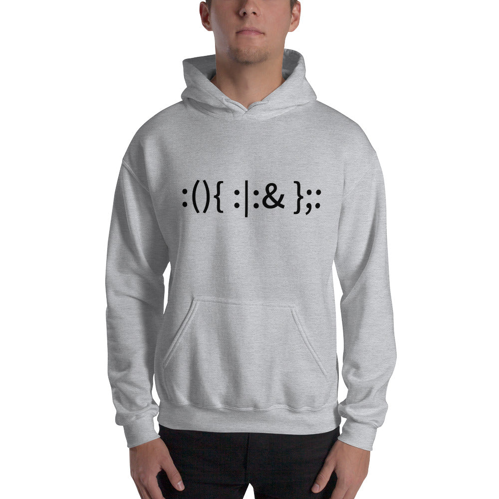 Linux Hackers - Bash Fork Bomb - Hooded Sweatshirt (Black text) by DarkByteGear
