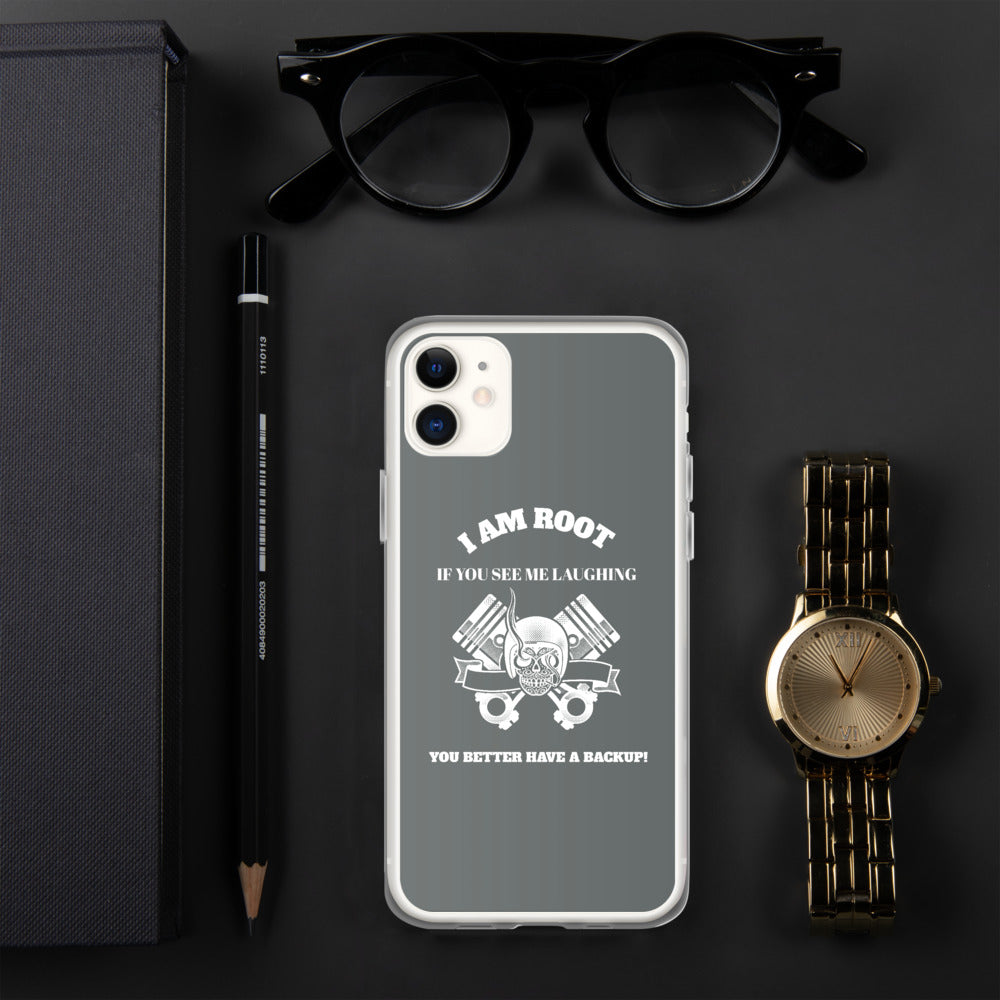 I Am Root If You See Me Laughing You Better Have A Backup - iPhone Case (grey) by DarkByteGear