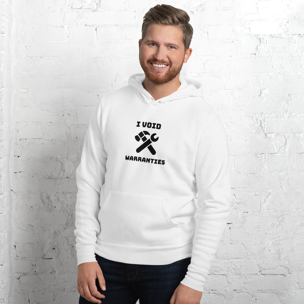 I void warranties - Unisex hoodie (black text) by DarkByteGear