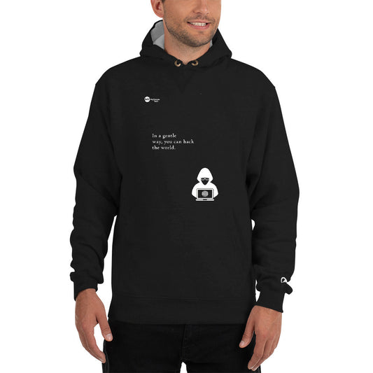 You can hack the world - Champion Hoodie (white text) by DarkByteGear