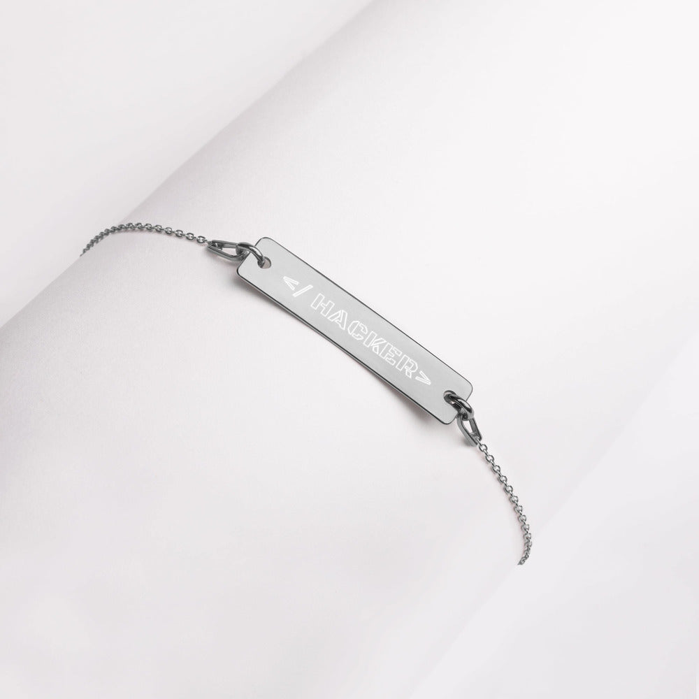 Hacker - Engraved Silver Bar Chain Bracelet ( outlined) by DarkByteGear
