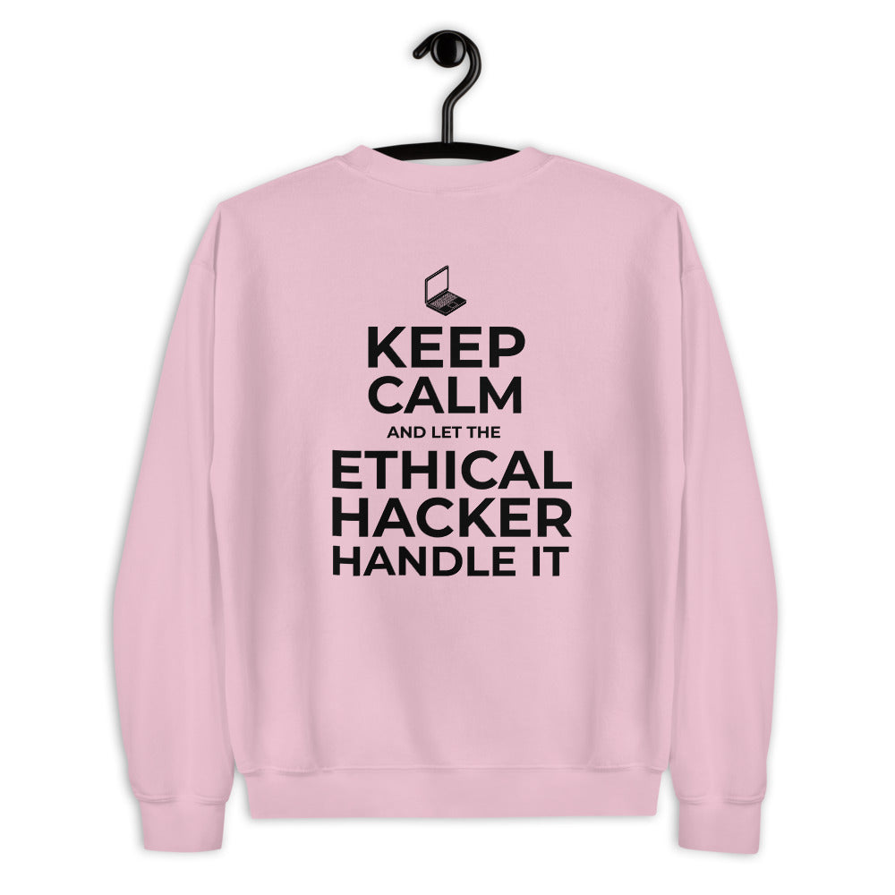 Keep Calm and let the ethical hacker handle it - Unisex Sweatshirt (black text) by DarkByteGear