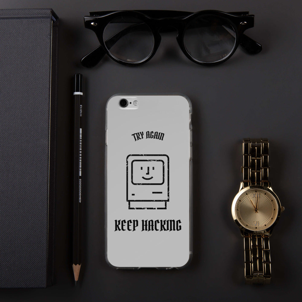 Keep hacking - iPhone Case (black text) by DarkByteGear