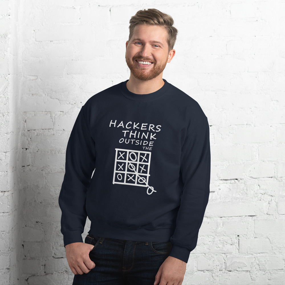 Hackers think outside the box - Unisex Sweatshirt (white text) by DarkByteGear