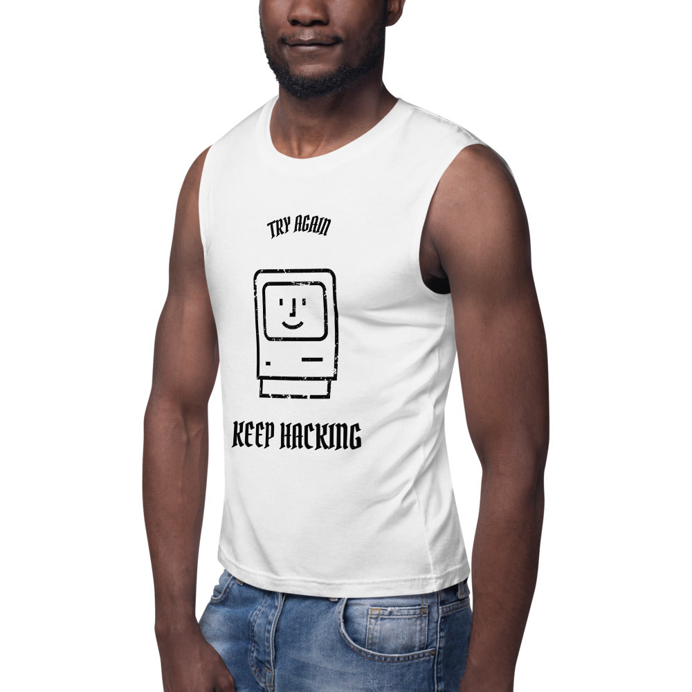 Keep hacking - Muscle Shirt (black text) by DarkByteGear