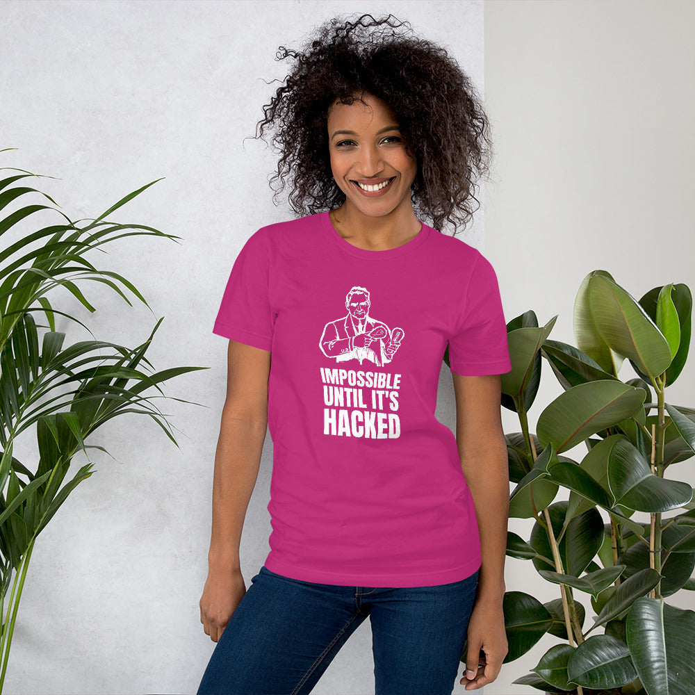 Impossible until it's hacked - Short-Sleeve Unisex T-Shirt (white text) by DarkByteGear
