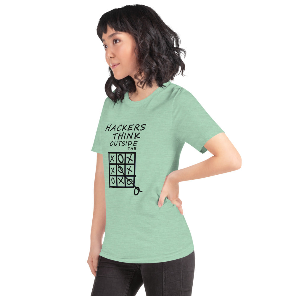 Hackers think outside the box - Short-Sleeve Unisex T-Shirt (black text) by DarkByteGear