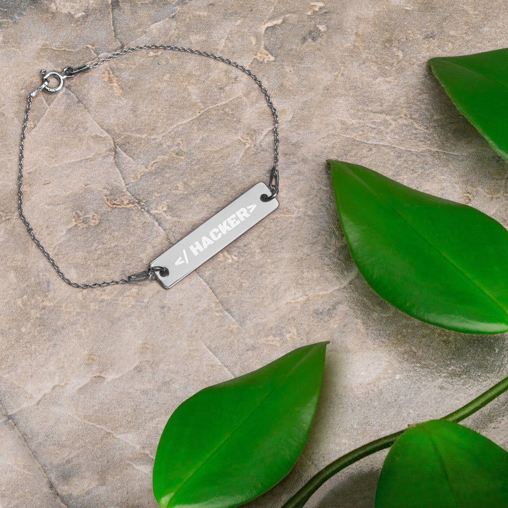 Hacker - Engraved Silver Bar Chain Bracelet by DarkByteGear