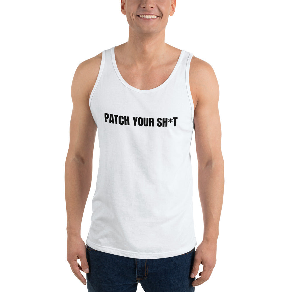 PATCH YOUR SH*T - Unisex Tank Top (black text) by DarkByteGear