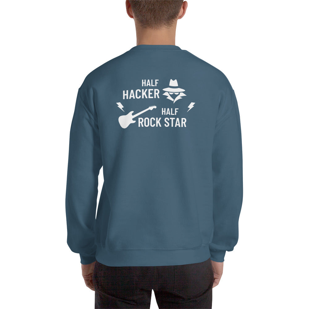 Half Hacker Half Rock Star - Unisex Sweatshirt (white text) by DarkByteGear