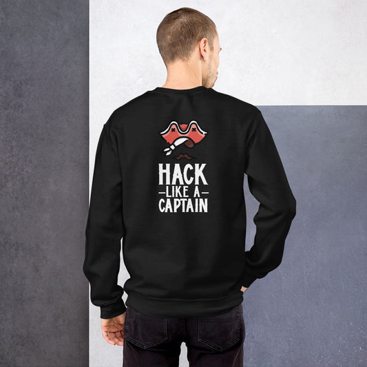 Hack like a captain - Unisex Sweatshirt (white text) by DarkByteGear