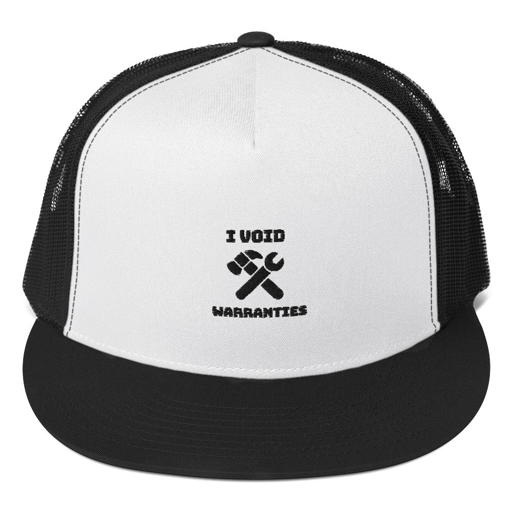 I void warranties - Trucker Cap (black text) by DarkByteGear