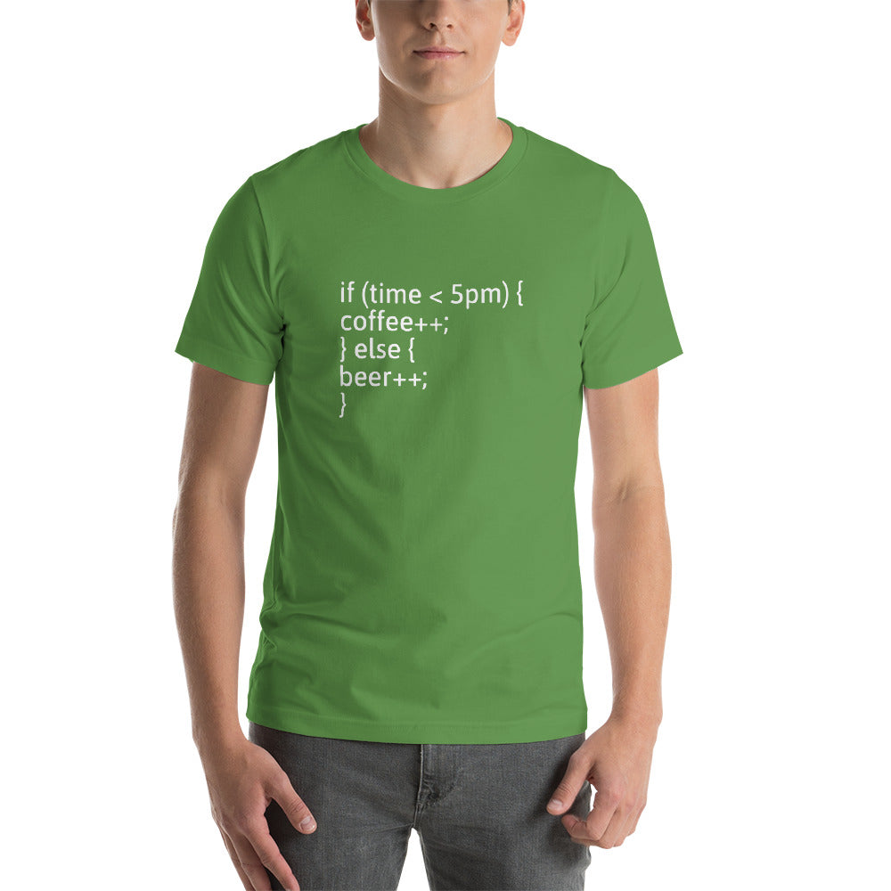 if (time < 5pm) - Short-Sleeve Unisex T-Shirt (white text) by DarkByteGear