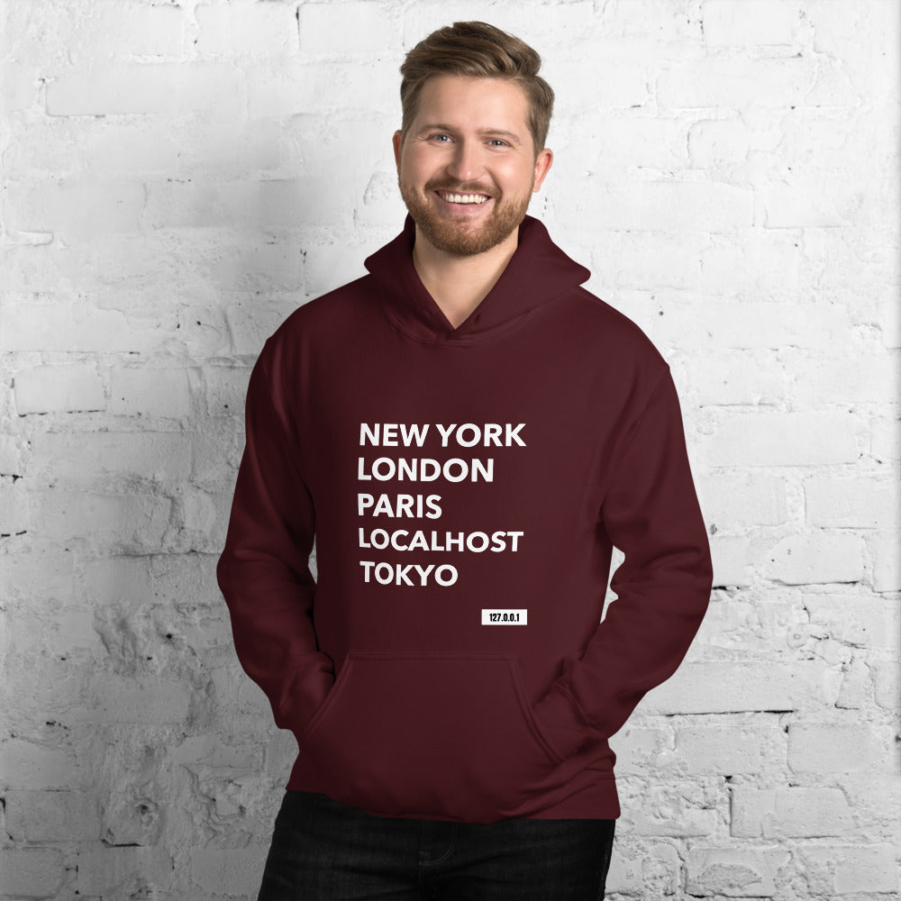 New York London Paris Localhost Tokyo 127.0.0.1 - Unisex Hoodie by DarkByteGear