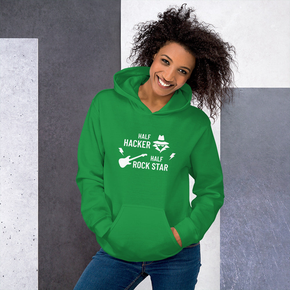 Half Hacker Half Rock Star - Unisex Hoodie (white text) by DarkByteGear