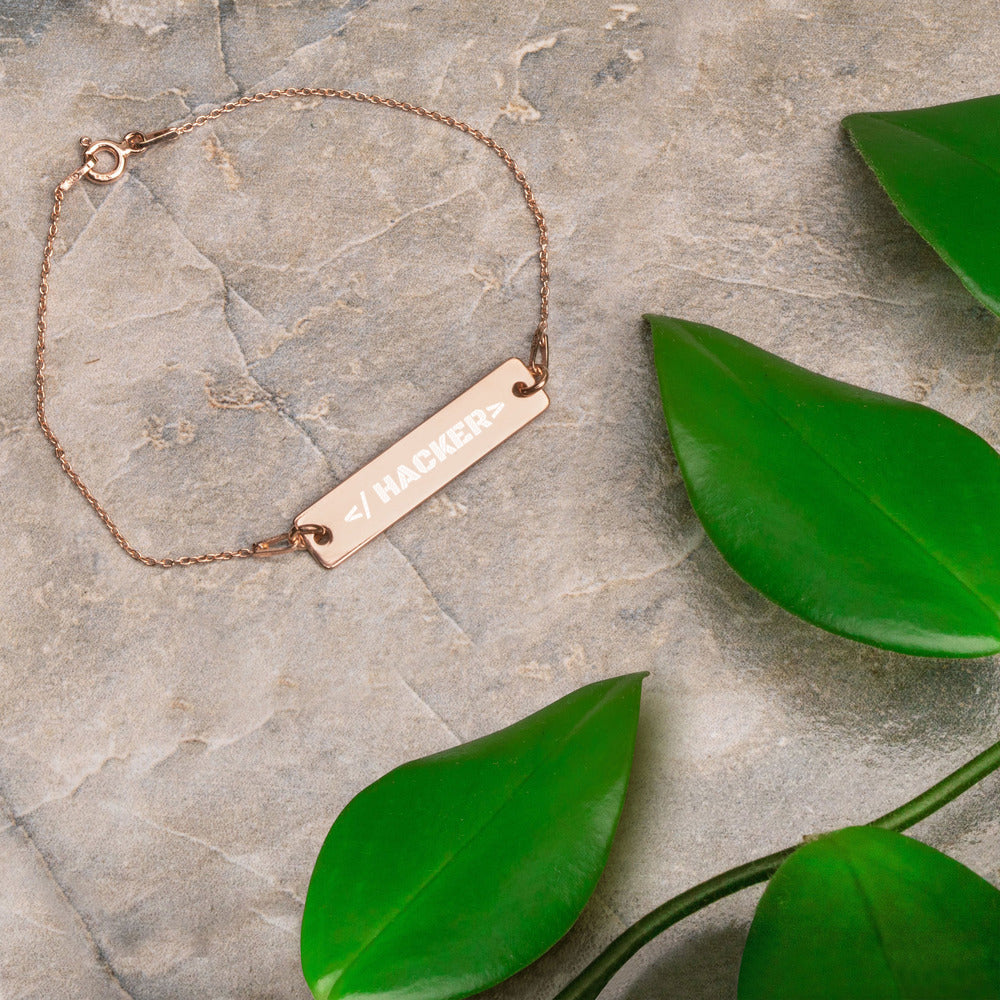 Hacker - Engraved Silver Bar Chain Bracelet by DarkByteGear