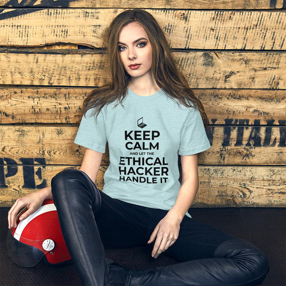 Keep Calm and let the ethical hacker handle it - Short-Sleeve Unisex T-Shirt (white text) by DarkByteGear