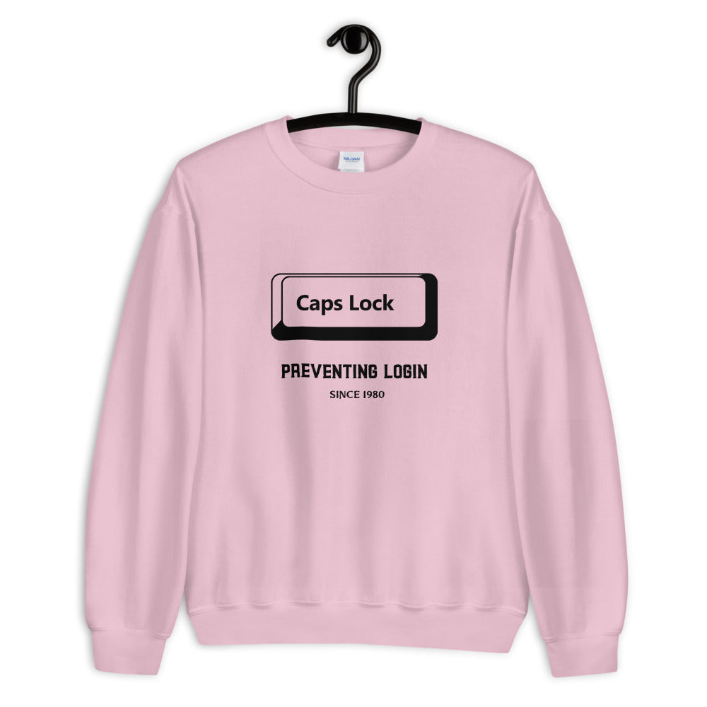 Caps Lock preventing login since 1980 - Unisex Sweatshirt (black text) by DarkByteGear
