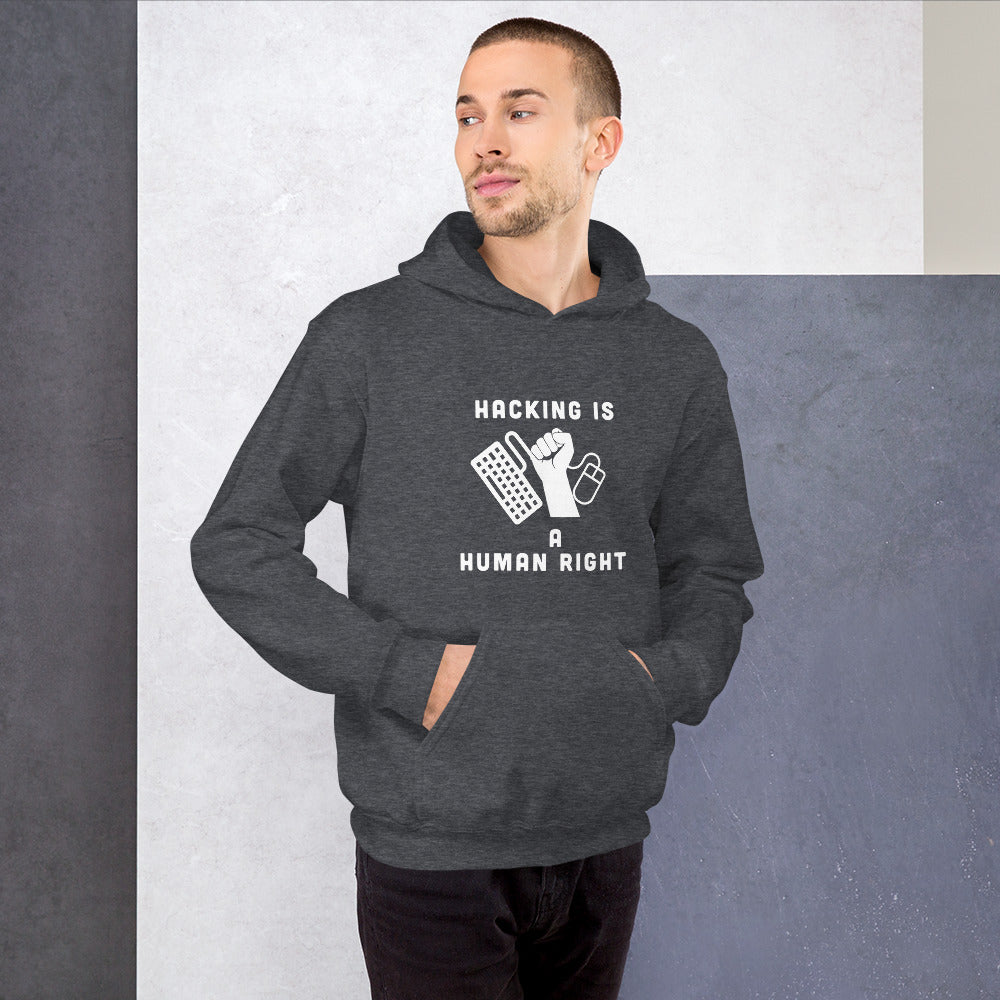 HACKING IS A HUMAN RIGHT - Unisex Hoodie (white text) by DarkByteGear