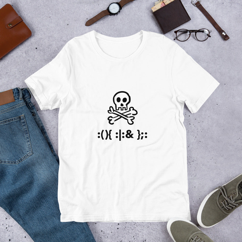 Bash Fork Bomb Linux - Short-Sleeve Unisex T-Shirt (black text) by DarkByteGear