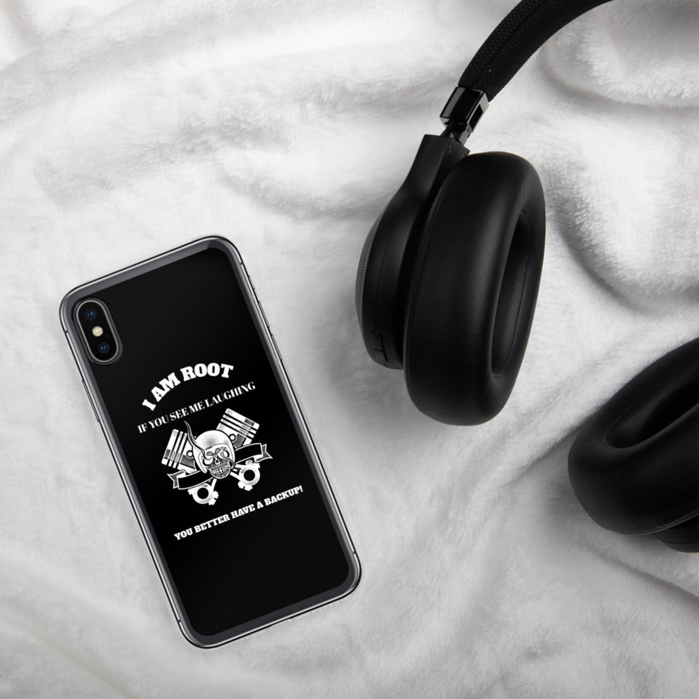I Am Root If You See Me Laughing You Better Have A Backup - iPhone Case (white text) by DarkByteGear