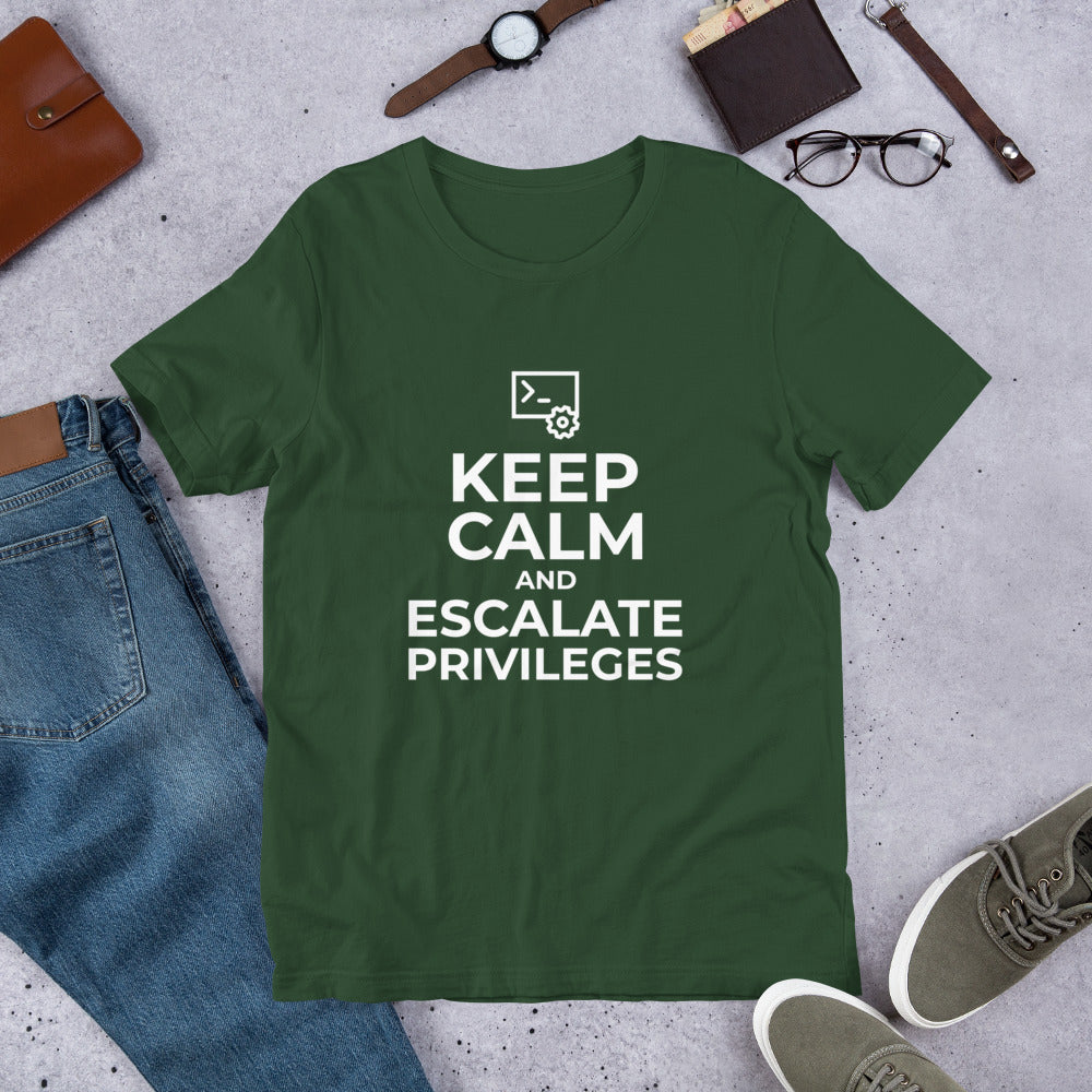 Keep calm and escalate privileges - Short-Sleeve Unisex T-Shirt (white text) by DarkByteGear