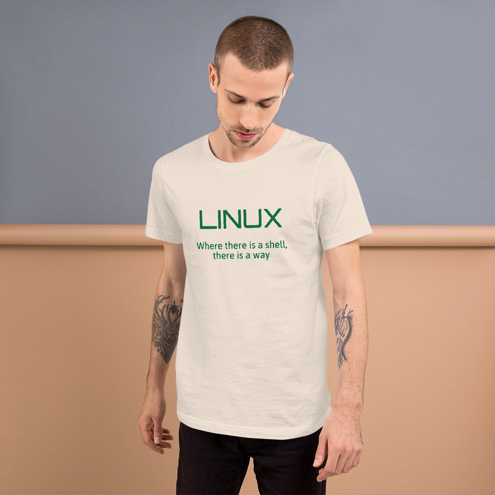 LINUX, where there is a shell - Short-Sleeve Unisex T-Shirt (green text) by DarkByteGear