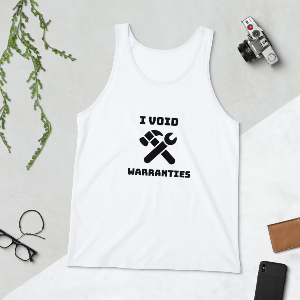 I void warranties - Unisex Tank Top (black text) by DarkByteGear