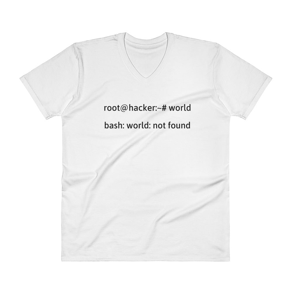 Linux Tweaks - world not found - V-Neck T-Shirt (black text) by DarkByteGear
