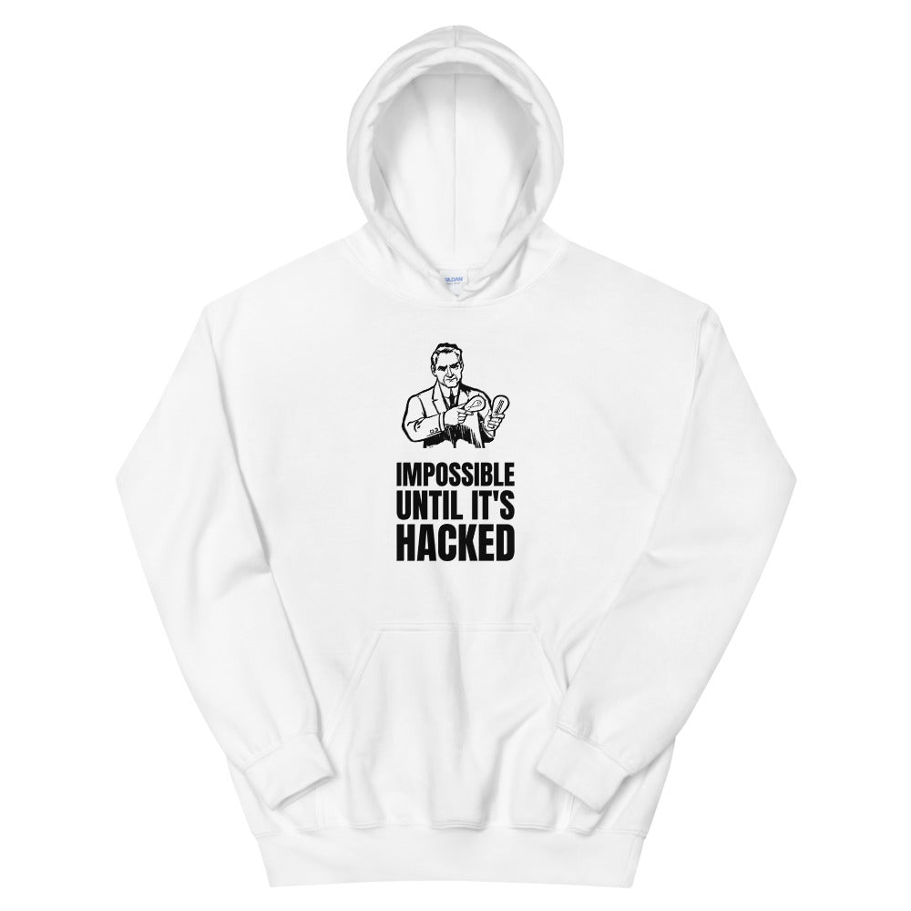 Impossible until it's hacked - Unisex Hoodie (black text) by DarkByteGear